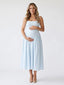 Light Blue Gingham Maternity Midi Dress — Spaghetti Strap Pregnancy Gown