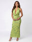 Lime Green Sequin Floral Plunging Halter Maternity Maxi Gown