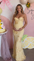 lemon yellow embroidered maternity dress mermaid lace up back floral mesh pregnancy gown
