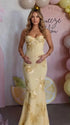lemon yellow embroidered maternity dress mermaid lace up back floral mesh pregnancy gown