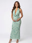 Mint Green Sequin Floral Plunging Halter Maternity Maxi Gown