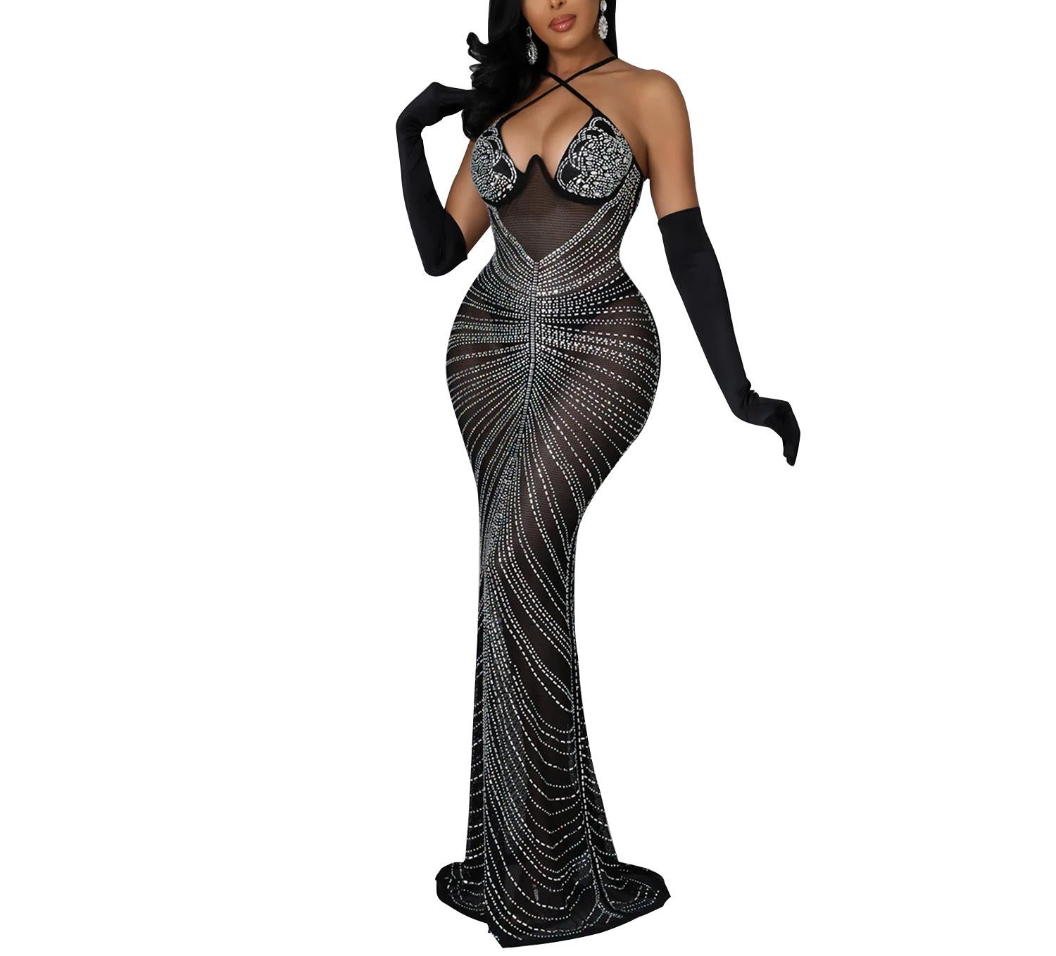 Sparking-Diamond Bodycon Maternity Party Dress
