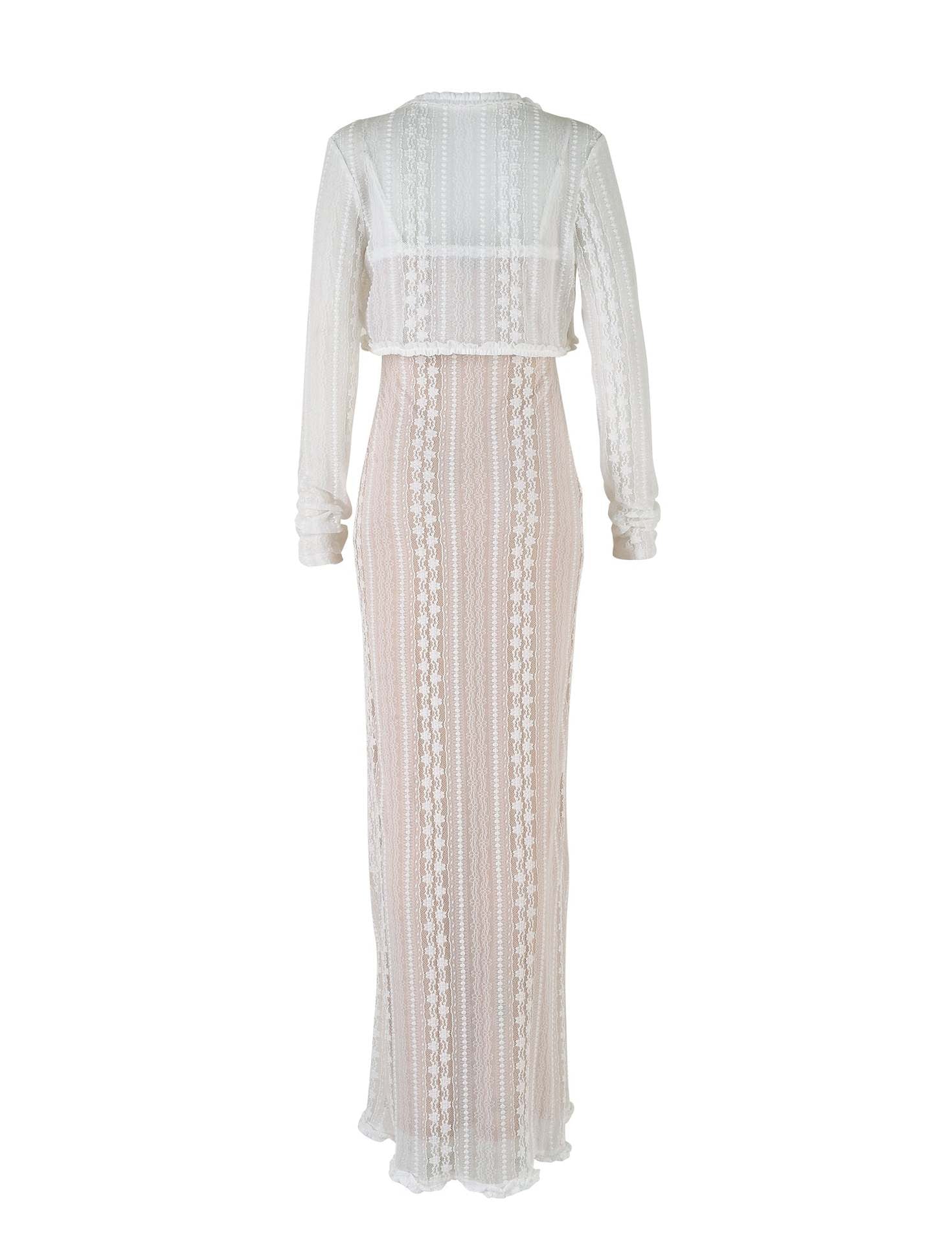 Chic-Two-Piece Lace Maternity Maxi Dress with Cardigan