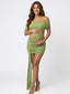 Olive Green Off Shoulder Lace-Inset Draped Maternity Mini Dress