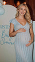  Boho Pastel Blue Crochet Maternity Maxi Dress for Babyshower 