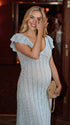  Boho Pastel Blue Crochet Maternity Maxi Dress for Babyshower 