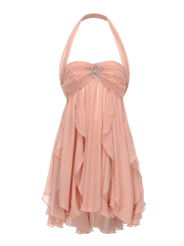 Peach Off Shoulder Ruffled Backless Maternity Mini Dress