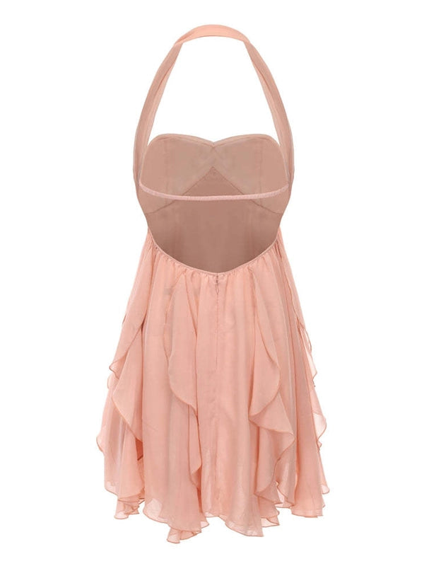 Peach Off Shoulder Ruffled Backless Maternity Mini Dress