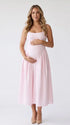 Pink Gingham Maternity Maxi Dress – Spaghetti Strap Princess Dress with Adjustable Straps, Flowy Waist Baby Shower Outfit

