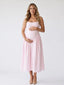 Pink Gingham Maternity Midi Dress — Spaghetti Strap Pregnancy Gown