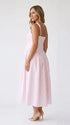 Pink Gingham Maternity Maxi Dress – Spaghetti Strap Princess Dress with Adjustable Straps, Flowy Waist Baby Shower Outfit