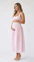 Pink Gingham Maternity Maxi Dress – Spaghetti Strap Princess Dress with Adjustable Straps, Flowy Waist Baby Shower Outfit