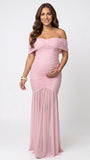 Blush Pink Off Shoulder Ruched Mermaid Elegant Maternity Maxi Gown