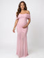 Blush Pink Off Shoulder Ruched Mermaid Elegant Maternity Maxi Gown