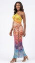 Rainbow Rhinestone Maternity Maxi Dress – Halter Neck Bodycon Gown with Gradient Beaded Design Elegant Photoshoot Dress