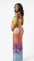 Rainbow Rhinestone Maternity Maxi Dress – Halter Neck Bodycon Gown with Gradient Beaded Design Elegant Photoshoot Dress