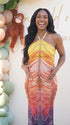 Rainbow Rhinestone Maternity Maxi Dress – Halter Neck Bodycon Gown with Gradient Beaded Design Elegant Photoshoot Dress