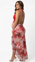 red floral lace maternity dress deep v halter backless bodycon maxi photoshoot gown