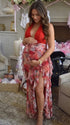 red lace maternity gown halter neck backless bodycon pregnancy photoshoot dress