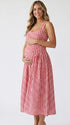 Red Gingham Maternity Maxi Dress – Adjustable Strap Flowy Princess Dress Stretch Baby Shower Outfit