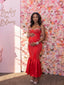 Red Rhinestone & Pearl Cami Mermaid Maternity Maxi Dress