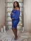 Royal Blue Sequin Off Shoulder Plus Size Maternity Mini Dress with Chiffon Sleeves