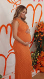 Rust Orange One Shoulder Knit Maternity Maxi Dress