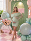 Sage Green Off Shoulder Maternity Mini Dress with Sheer Lace Sleeves