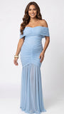 Sky Blue Off Shoulder Ruched Mermaid Elegant Maternity Maxi Gown