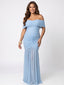 Sky Blue Off Shoulder Ruched Mermaid Elegant Maternity Maxi Gown