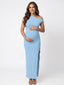 Sky Blue One-Shoulder Bodycon Maternity Maxi Dress — Side Slit Pregnancy Gown