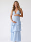 Sky Blue Tiered Ruffle Backless Maternity Maxi Gown — 