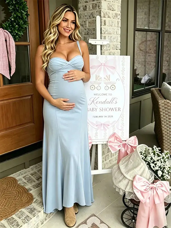 Sky Blue Sleeveless Maternity Maxi Dress