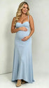Sky blue maternity maxi dress sleeveless cross back adjustable straps stretch baby shower dress maternity photoshoot gown