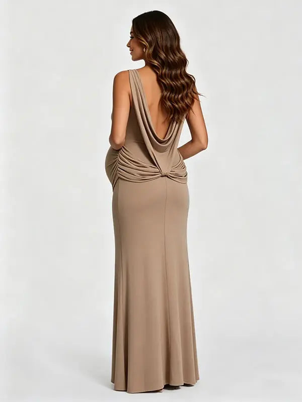 Beige maternity maxi dress -back view
