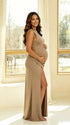 Beige maternity maxi dress -side view