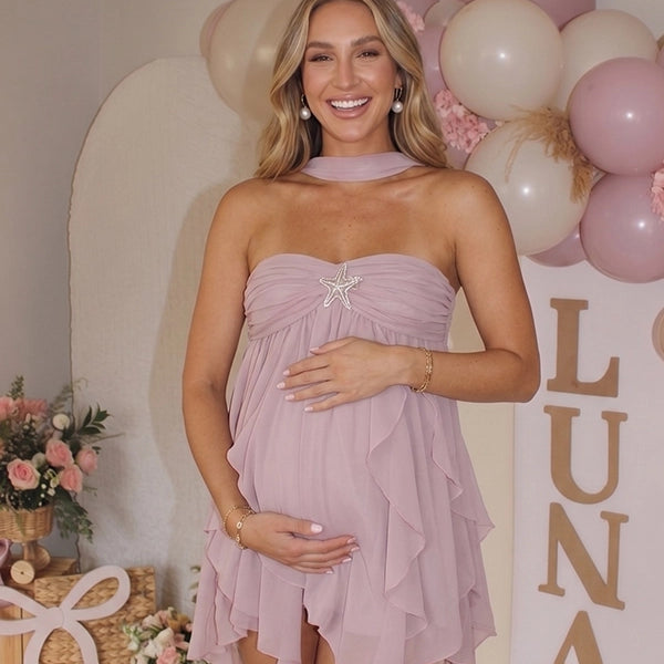 Violet Off Shoulder Ruffled Backless Maternity Mini Dress