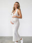 White 3D Floral Crochet Halter Maternity Maxi Dress