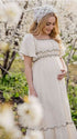 White A-line Bell Sleeves Maternity Maxi  Dress              
