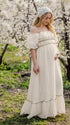White A-line Bell Sleeves Maternity Maxi  Dress  Photoshoot