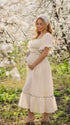 White A-line Bell Sleeves Maternity Maxi  Dress  Photoshoot