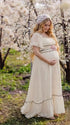 White A-line Bell Sleeves Maternity Maxi  Dress  Photoshoot