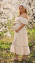 White A-line Bell Sleeves Maternity Maxi  Dress  Photoshoot