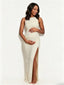 White Backless Bodycon Maternity Maxi Dress — Ruched Pregnancy Gown