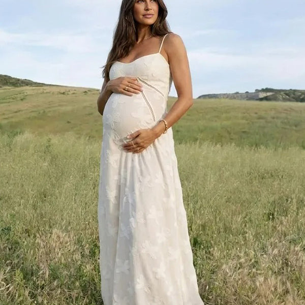 White Butterfly Burnout Cami Backless Maternity Maxi Dress