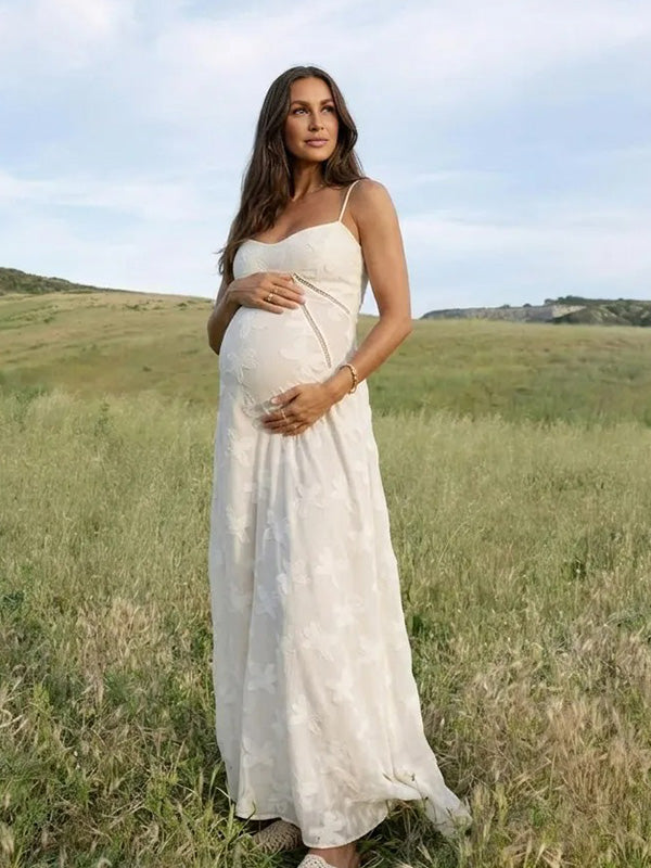 White Butterfly Burnout Cami Backless Maternity Maxi Dress