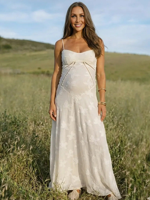 White Butterfly Burnout Cami Backless Maternity Maxi Dress