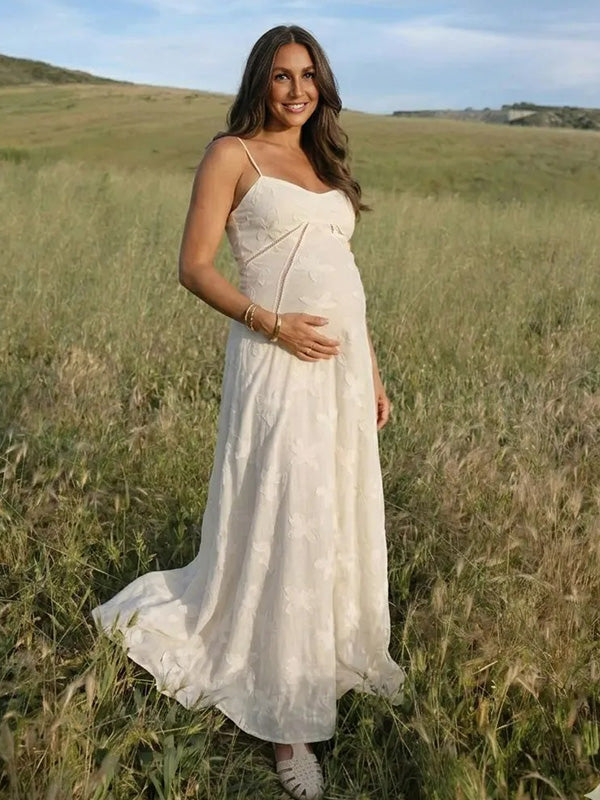 White Butterfly Burnout Cami Backless Maternity Maxi Dress