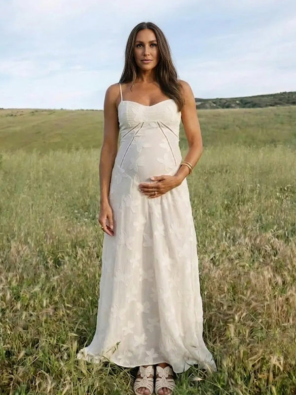 White Butterfly Burnout Cami Backless Maternity Maxi Dress