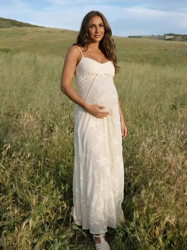 White Butterfly Burnout Cami Backless Maternity Maxi Dress